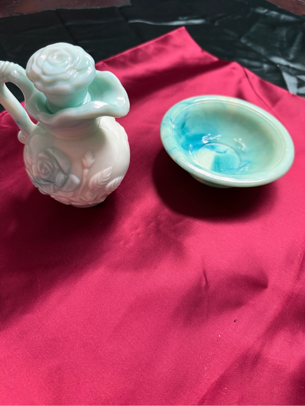 Mint Green Ceramic Pitcher and Bowl Set - Decorative Home Art